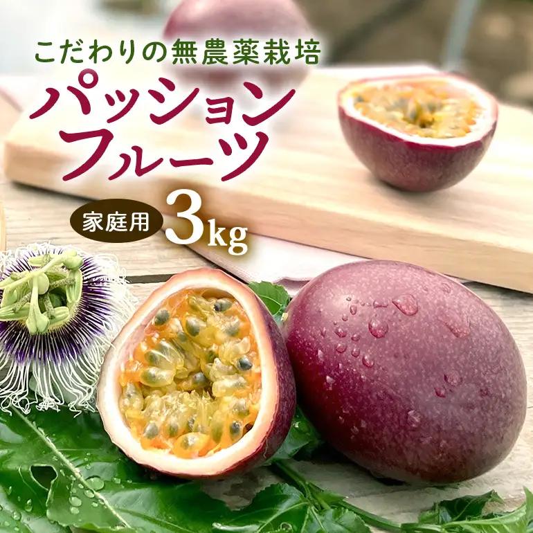 【 先行予約 2026年 発送 】こだわりの無農薬栽培パッションフルーツ 3kg＜ご家庭用＞ 果物 フルーツ くだもの 3キロ 沖縄 果実 南国フルーツ 沖縄県産 美味しい 甘い あまい 甘み 酸味 爽やか 産地直送 農家直送 産直 家庭用 沖縄県 糸満市 8-1