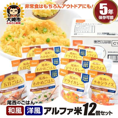 ふるさと納税 大崎市 【5年保存】尾西のごはん 4種12個セット アルファ米 和風 洋風 防災 備蓄 保存食 ライス