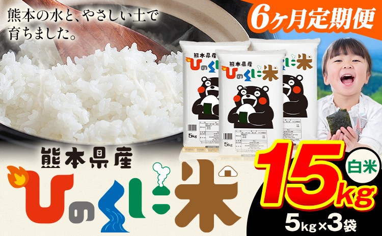 
            【6ヶ月定期便】 白米 ひのくに米 15kg 《お申込み翌月から出荷》 食品 米 こめ コメ 熊本県産 ふるさと納税 お米 おこめ 熊本
          