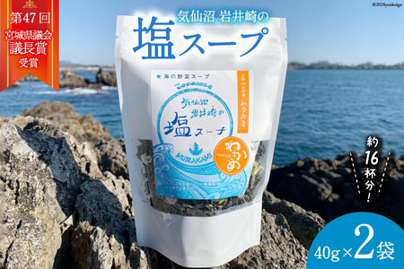 気仙沼 岩井崎の塩 スープ 40g×2袋（約16杯分） [ムラカミ 宮城県 気仙沼市 20563062] インスタント 即席 海藻 海藻スープ お吸い物 吸い物