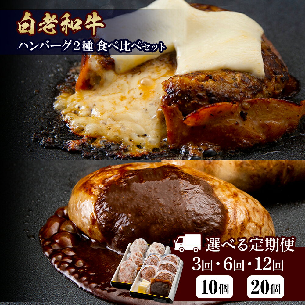 【ふるさと納税】選べる定期便 お楽しみ 白老牛 2種 食べ比べ ハンバーグ セット 合計10個～20個 モッツァレラ ベーコン 網脂 特製ソース 手造り BY106和牛 牛肉 加工肉 チーズ 手づくり ハンバーグ 肉料理 惣菜 北海道ふるさと納税 白老 ふるさと納税 北海道