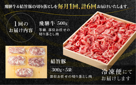 《定期便》全6回 飛騨牛 切り落とし 500g 結旨豚 切り落とし 1.5kg セット 訳あり 等級 部位お任せ 牛 豚 食べ比べ 真空パック 小分け スライス 和牛 牛肉 豚肉 国産 ブランド和牛ブ