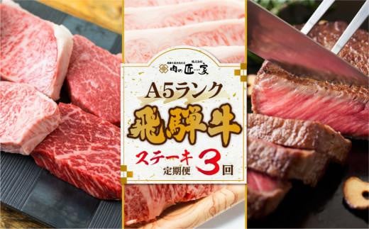 【定期便 3ヶ月】＜全3回＞ A5飛騨牛 ステーキ（ヒレ／ロース／ランプ／サーロイン）| 定期便 肉 牛肉 飛騨牛 和牛 牛肉 黒毛和牛 ブランド牛 ステーキ ヒレ サーロイン ロース ランプ 飛騨高山  飛騨牛定期便  飛騨牛ステーキ  飛騨牛ヒレ  飛騨牛ロース  飛騨牛ランプ  飛騨牛サーロイン 牛肉定期便  飛騨牛づくし 肉の匠家 BV103