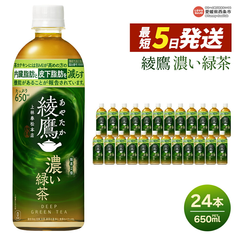 【ふるさと納税】＜綾鷹 濃い緑茶 650ml×24本＞ ※最短5営業日で出荷します。スピード発送 選べる 配送回数 1回 2回 3回 定期便 単品 コカ・コーラ ペットボトル PET お茶 緑茶 茶カテキン 機能性表示食品 飲料 清涼飲料水 ソフトドリンク 愛媛県 西条市 【常温】