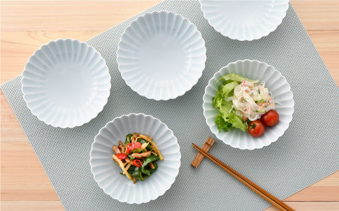 【波佐見焼】菊彫 青白釉 取鉢 (中) ボウル 5個セット【福田陶器店】 [PA217]