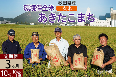 【玄米】《定期便3ヶ月》令和6年産 秋田県産 あきたこまち 環境保全米 10kg (10kg×1袋)×3回 計30kg