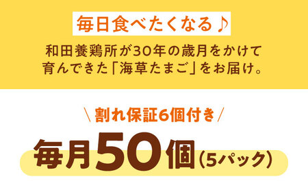 【全12回定期便】平飼い 海草たまご 5パック（50個入り）割れ保証あり 愛媛県大洲市/和田養鶏所 卵 たまご 鶏卵 卵料理 玉子[AGDQ010]