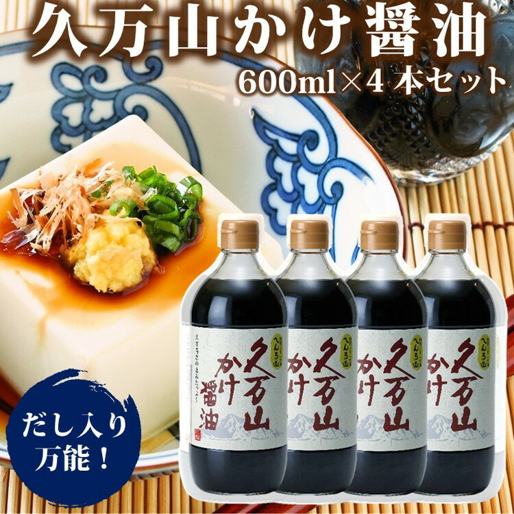 【ふるさと納税】醤油「久万山かけ醤油　600ml×4本」 ｜ 国産 醤油 しょうゆ 伝統の味 料理 老舗 厳選 煮物 調味料 刺身 寿司 冷奴 焼き魚 かけしょうゆ 老舗の味 二宮醤油 美味しい おいしい おすすめ 人気 愛媛 久万高原 ※離島への配送不可