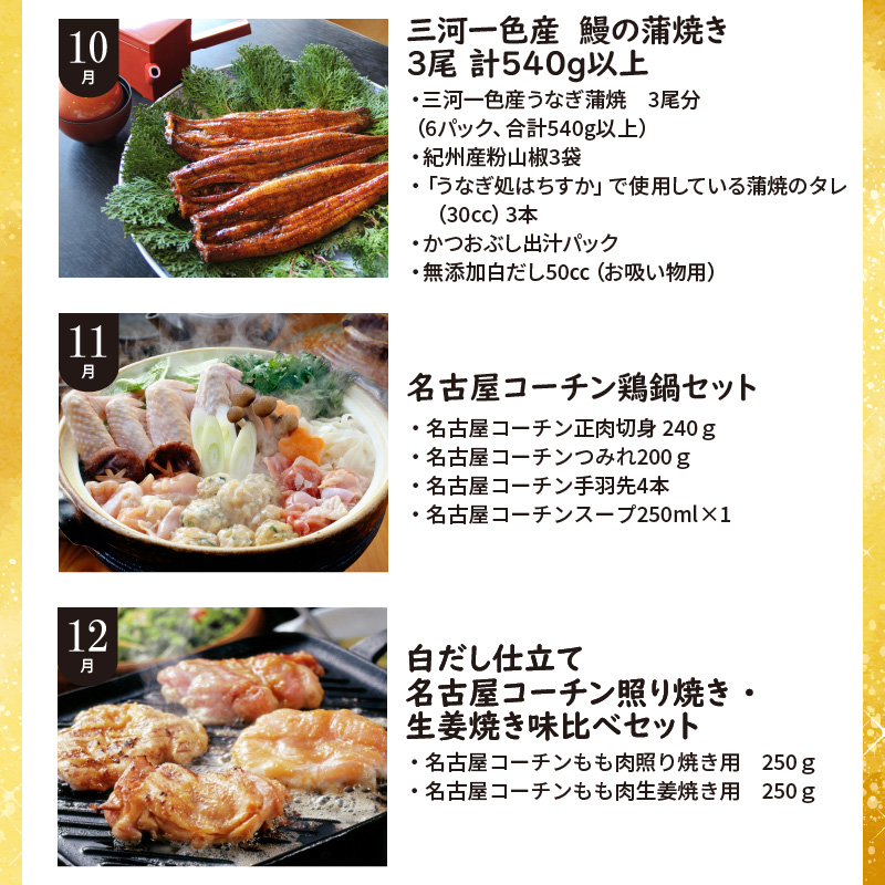 【全12回】厳選！うなぎとお肉の定期便(毎月お届け）　H028-076