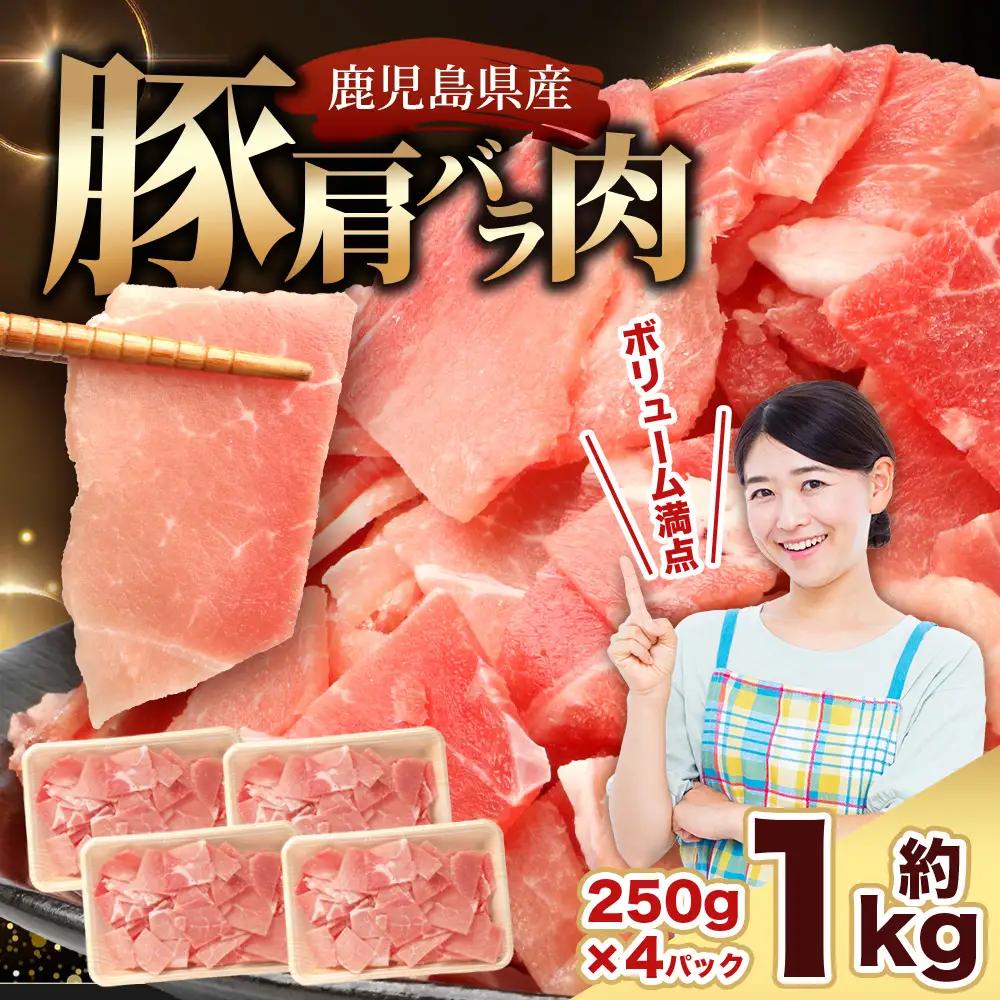 鹿児島県産 豚肩バラ切り落とし 計1kg HK-13 鹿児島県 南大隅町 国産豚 250g×4パック 豚肉切り落とし 豚肩バラ肉 小分け 豚キムチ 炒め物 焼肉 こま切れ 切り落とし 細切れ 小間切れ