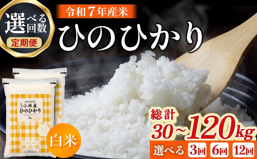 
            【令和7年産米】【選べる回数】ヒノヒカリ 10kg×3～12回 お米 米 新米 ヒノヒカリ 国産 人気 お弁当 おにぎり 宮崎県 小林市
          