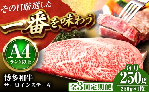 【全3回定期便】【A4～A5】博多和牛 サーロインステーキ 250g(250g×1枚) 吉富町/株式会社MEAT PLUS [BGAB115] 肉 牛肉 サーロイン ステーキ ステーキ肉 福岡 サーロインステーキ