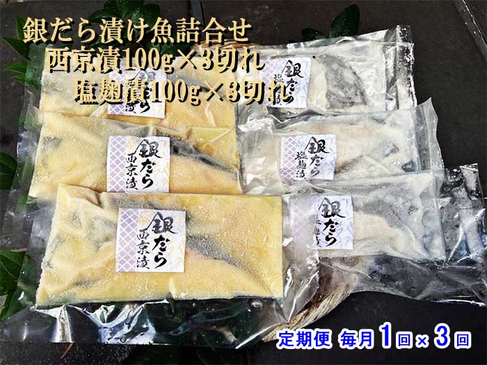 W03【ふるさと納税】【定期便 全3回】銀だら漬け魚詰合せ 西京漬100g×3切れ・塩麹漬100g×3切れ 毎月1回×3回　W3銀鱈西京塩麹漬100g3切：