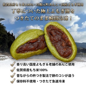 【手作りつきたて急速冷凍】佐賀県産もち米100% 自慢の杵つき粒あん入りよもぎ餅 40g×20個入×1P（冷凍）：A095-051
