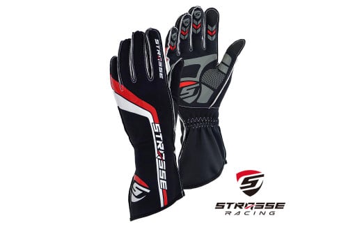 STRASSE レーシンググローブ アウトステッチ ブラック ／ コスティック シリコン 滑り止め加工 衝撃吸収パッド タッチパネル対応 伸縮性 通気性 奈良県 御所市