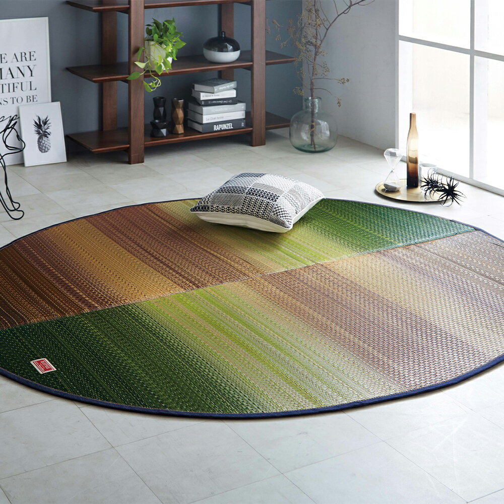 【ふるさと納税】＜選べるカラー＞デニム×いぐさラグ Fジョイ 190cm×210cm 楕円 1枚 GN（グリーン） / RE（レッド） カーペット 国産い草 ござ グラデーション インテリア 家具 日本製 福岡県 柳川市 送料無料