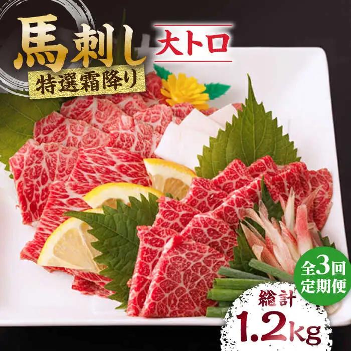 【3回定期便】特選霜降り馬刺し（大トロ）計400g（4pc）【馬刺しの郷 民守】 熊本県産 九州 冷凍 特選 大トロ  [ZBL045]