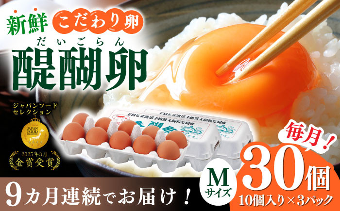 
            【9回定期便】 卵 岐阜産こだわり産みたて 30個入りMサイズ【醍醐卵】 産地直送 新鮮 たまご おすすめ 人気 玉子 タマゴ 鶏卵 高級卵 ブランド卵 濃厚 コク 旨味 TKG 卵かけご飯 すき焼き お菓子作り 料理 グルメ お取り寄せ こだわり餌 ギフト プレゼント 贈り物 贈答 お返し 内祝い お祝い 卵焼き 目玉焼き こだわり 鶏 にわとり  岐阜市 / 棚橋ファーム[ANAZ005]
          