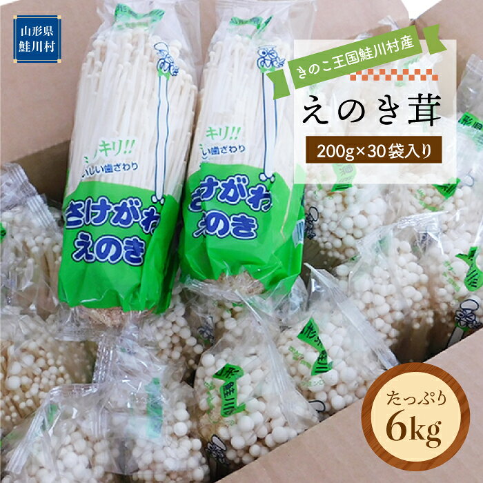 【ふるさと納税】きのこ王国鮭川村産 ［えのき茸］ たっぷり6kg（200g×30袋入り）