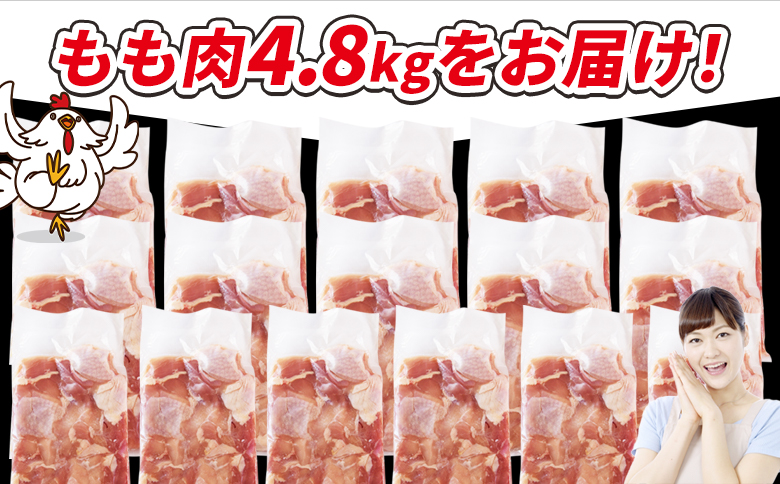 ＜宮崎県産若鶏切身 もも肉 4.8kg（300g×16袋）＞ 3か月以内に順次出荷 【 からあげ 唐揚げ カレー シチュー BBQ 煮物 チキン南蛮 小分け おかず おつまみ お弁当 惣菜 時短 炒め