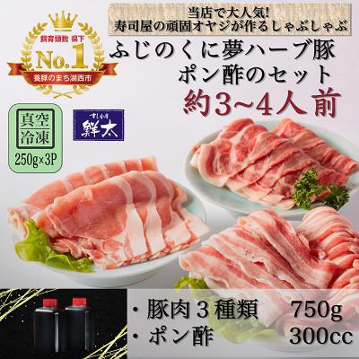ふるさと納税 湖西市 湖西市産ブランド豚「ふじのくに夢ハーブ豚」しゃぶしゃぶ用豚肉3種類(750g)と手作りポン酢のセット