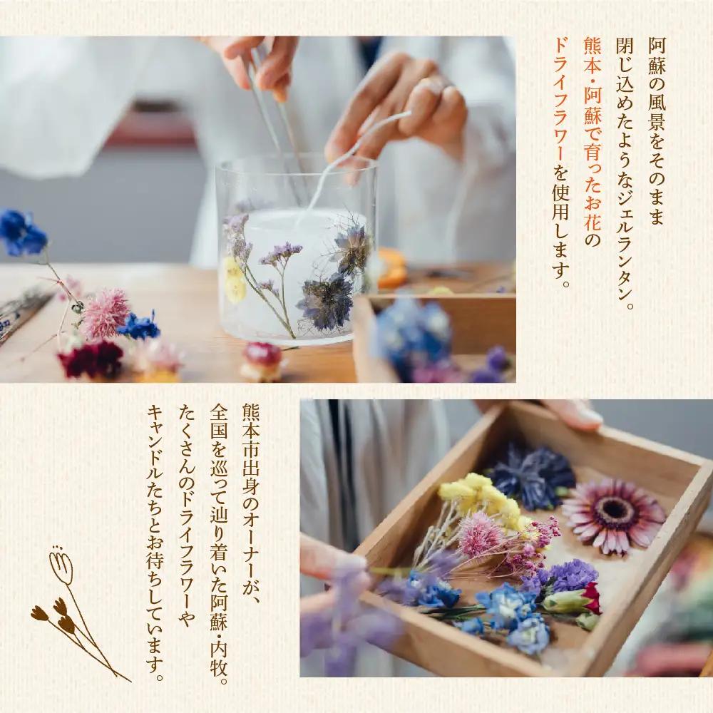 ジェルランタン制作体験 （ドーム型）1つ制作 熊本・阿蘇の草花を使ったお好きなドライフラワーをお選びいただき世界で一つだけのオリジナルキャンドルホルダー制作が出来る 熊本県 阿蘇市 ハンドメイド雑貨K