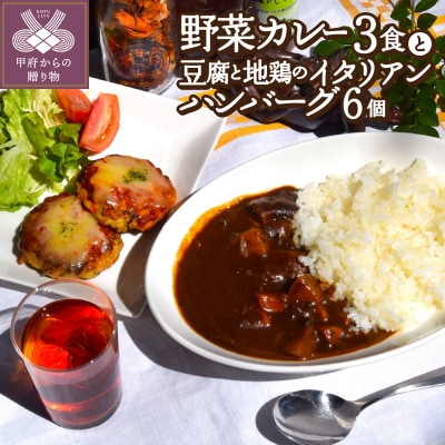 野菜カレー3食&豆腐と地鶏のイタリアンハンバーグ6個入りセット