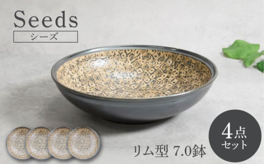 【美濃焼】シーズ seeds リム型 7.0鉢 4枚セット【カネ定製陶】　うつわ プレート 大皿 [MEI111]