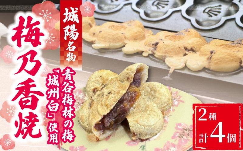 
            梅乃香焼 セット 4個 （2種×2個）菓子 和菓子 スイーツ デザート 和スイーツ 甘味 梅 梅干し 贈答 個包装 ギフト 名物 城州白  京都 城陽市
          