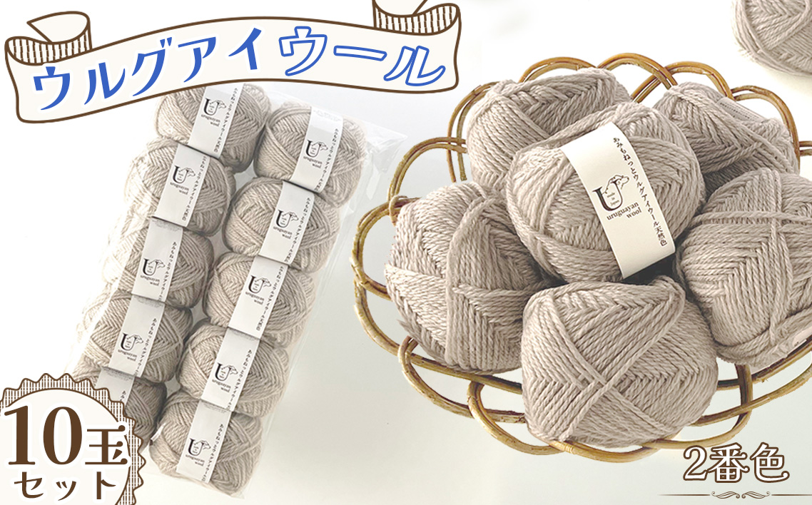 毛糸 あみもねっとウルグアイウール天然色 【2番色10玉セット】 ／ 毛糸 ウール100 編み物 天然色 ナチュラルカラー 手編み 棒針 かぎ針 軽い 柔らかい ふっくら 編みやすい セーター マフラー 手作り ハンドメイド 冬支度 愛知県 No.371