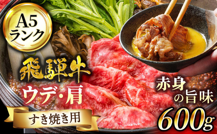 
＜いつもの料理に高級感をプラス＞ 飛騨牛 A5ランク うで・肩 すきやき用 スライス600g【有限会社マルゴー】和牛 霜降り 牛肉 ロース [MBE024]
