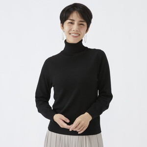 日本製 カシミヤ100% レディース タートルネック ブラック S～Lサイズ