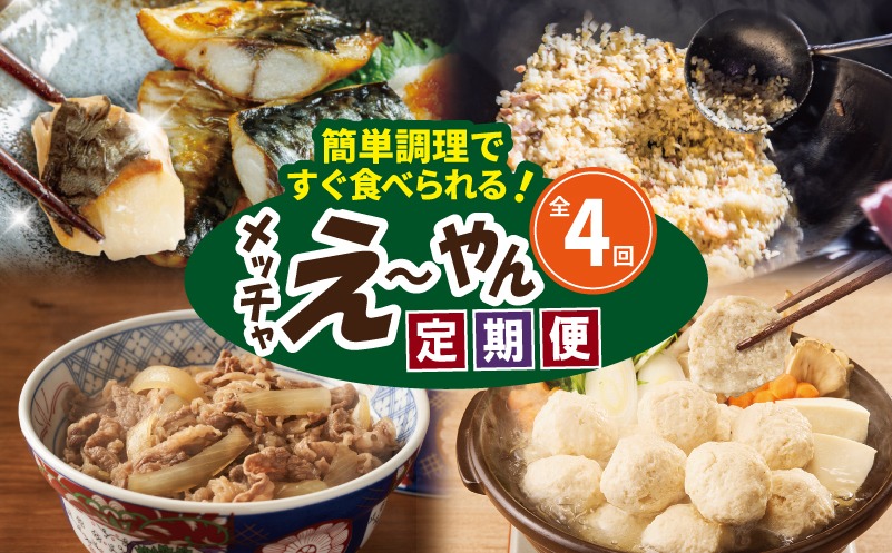 099Z582 【定期便】栄物産のメッチャえ～やん定期便 全4回【サバ 鯖 さば チャーハン 炒飯 つくね 鶏 牛丼 冷凍 惣菜 おかず 弁当 おつまみ 鍋具材】
