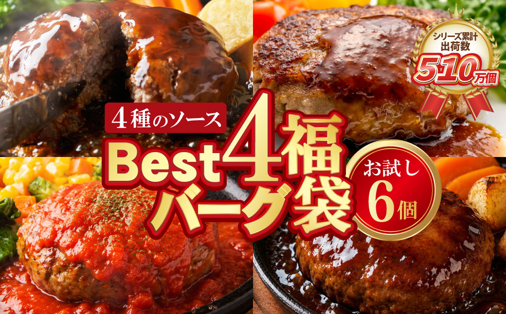  【累計510万個突破！】 Best4ハンバーグ お試しセット 150g×6個セットハンバーグ 牛肉 豚肉 洋食 ハンバーグ はんばーぐ 大容量 冷凍 人気 ハンバーグ 4種類 手軽 冷凍 900g 