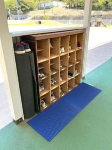 安全スノコマット　450×750mm　ブルー ／ 樹脂製 下駄箱 お風呂場 ベランダ テラス 樹脂製マット 高耐久 ソフトな感触 素足にやさしい 水はけ 水回りにも最適 千葉県