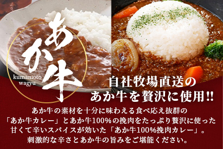 あか牛カレー 詰め合わせ あか牛カレー180g×2・あか牛100％挽肉カレー220g×2【 牛丼 あか牛 牛肉 肉 熊本産 国産牛 和牛 旨味 すぐ食べられる 熊本県 タレ付 】046-0625