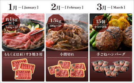 定期便 ≪12ヶ月連続お届け≫ 肉の定期便 肉好き満足！和牛 若狭牛ボリューム満点 厳選プレミアム 食べ比べ計14.6kg以上【 国産牛 ロース すき焼き しゃぶしゃぶ ハンバーグ サーロイン 焼肉 