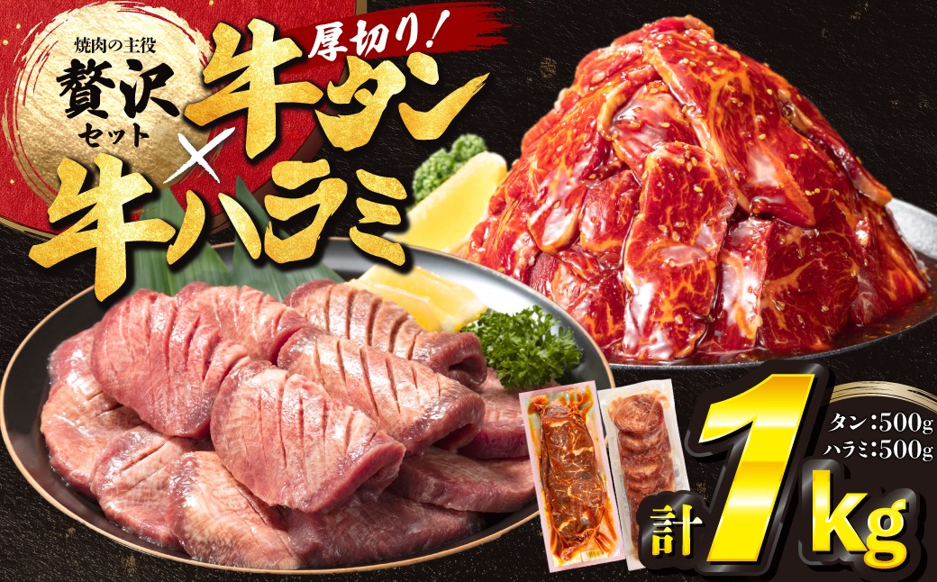 
                  厚切り牛タン塩味500ｇ・味付け牛ハラミ500ｇ各1Ｐ【842】
                