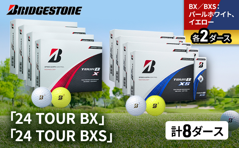 
            ゴルフ 24 TOUR BX ＆ 24 TOUR BXS  8ダース セット ゴルフボール ボール ブリヂストン BXパールホワイト、イエロー/BXSパールホワイト、イエロー 各2 [№5689-1531]
          
