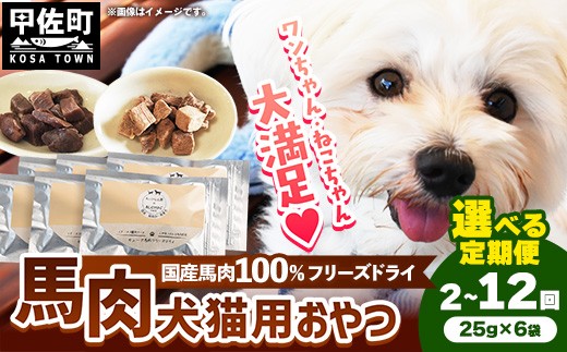 
                  【選べる定期便】馬肉100％ 犬猫用おやつ 25g×6袋 【2回／3回／6回／12回】- フリーズドライ ペット 小分け 常温 馬肉 栄養豊富 健康 ペット用 おやつ 熊本県 甲佐町
                