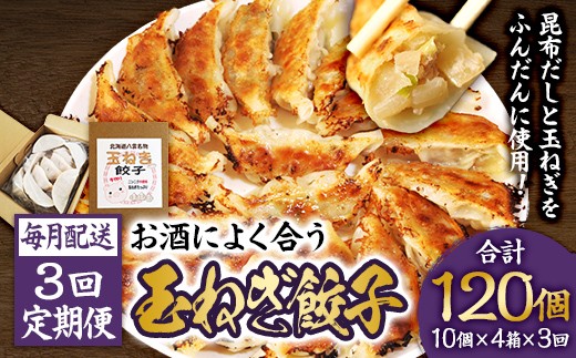 
                  【食感と昆布だしにこだわり】 【3回定期便】お酒によく合う玉ねぎ餃子 40個(10個×4箱)
                