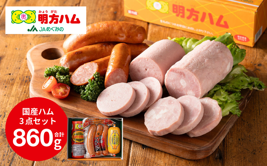
            明方ハム 詰合せ Aセット 計860g （ 伝統製法 農協 ハム ソーセージ フランク 肉 特産品）
          