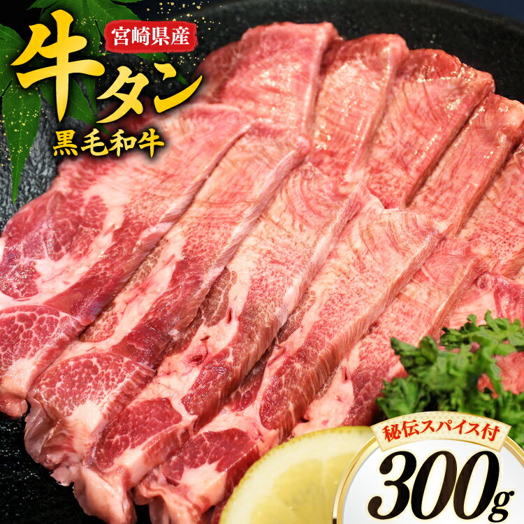 【ふるさと納税】牛肉 牛タン 宮崎県産 黒毛和牛 タン スライス 300g 秘伝 スパイス 付き [オーチャンズ 宮崎県 美郷町 31bn0001] 厚切り 薄切り 牛たん たん 牛