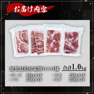 鹿児島県産 豚肉 霜降り トロ豚 焼肉 バラエティ セット(合計1kg)【KNOT】 A564