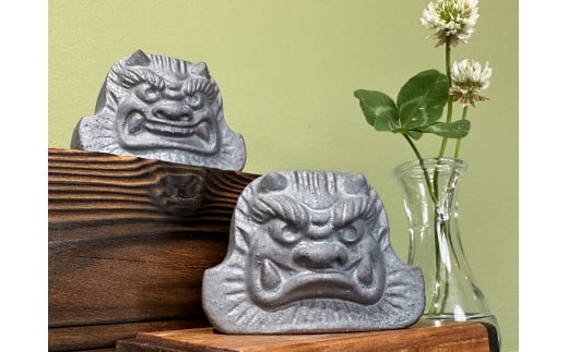 【安田瓦】プチ鬼面「あ・うん」セット 長場鬼瓦工場 阿賀野市 阿吽 Onigawara 職人 魔除け お守り 2F01009