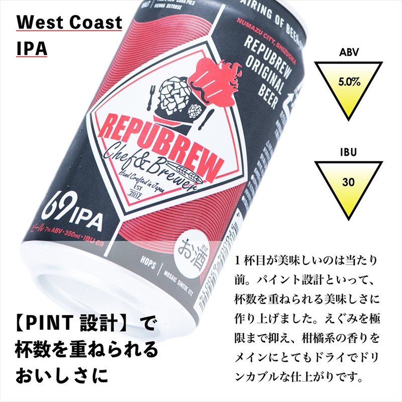 【定期便3ヶ月】クラフトビールリパブリュー　REPUBREW　69IPA（シックスティナインアイピーエー）　12本　３回お届け【 ビール お酒 静岡県 三島市 】