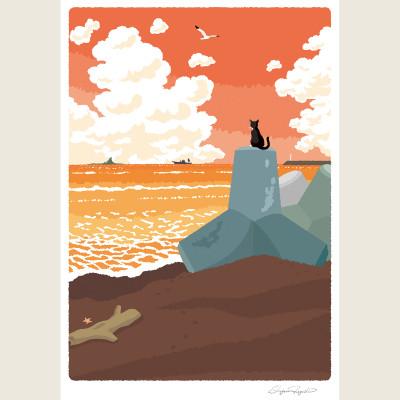 ふるさと納税 茅ヶ崎市 湘南・茅ヶ崎で描く、海を感じるイラストアート『ジークレーアートフレーム　SL-09』(小:八つ切) |  | 02