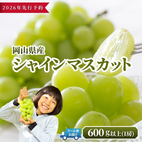 【2026年発送分 先行予約】岡山県産 シャインマスカット 600g以上（1房）【ご家庭用】【025-a034】