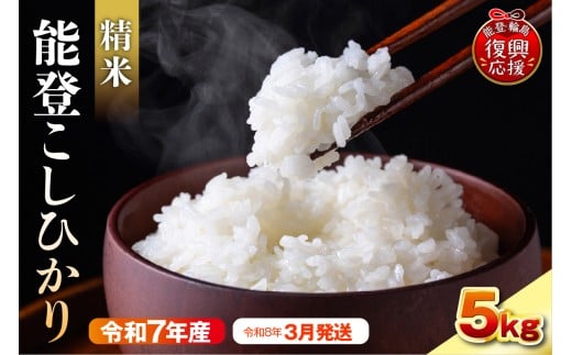 【2026年3月発送】令和7年産　能登コシヒカリ5kg　精米　残留農薬検出ゼロ