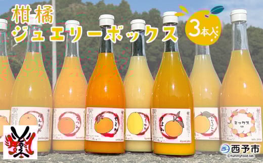 西予市産柑橘ジュエリーボックス３本入り（無添加果汁100％ジュース）